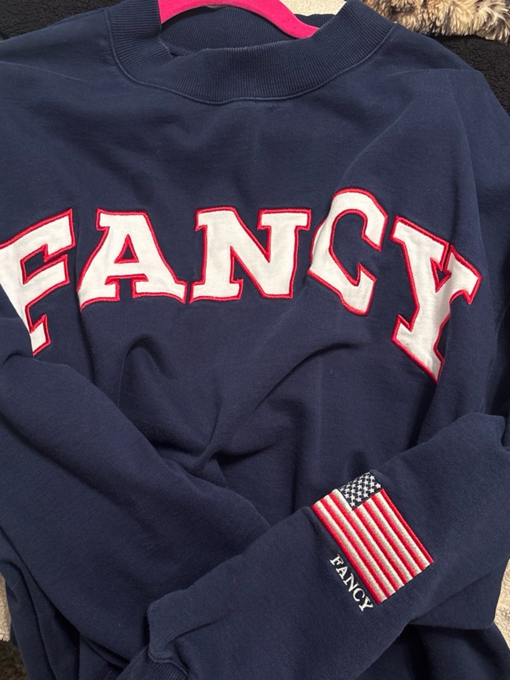 Fancy Navy Americana Mockneck Sweater with Embroidered Flag